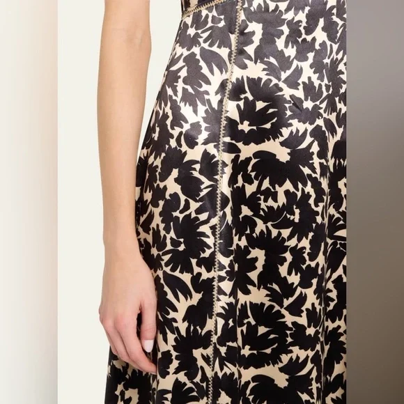 ULLA JOHNSON Evie Floral Satin Midi Dress in Raven 10